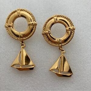 Gold Tone Nautical Sailboat Earrings
